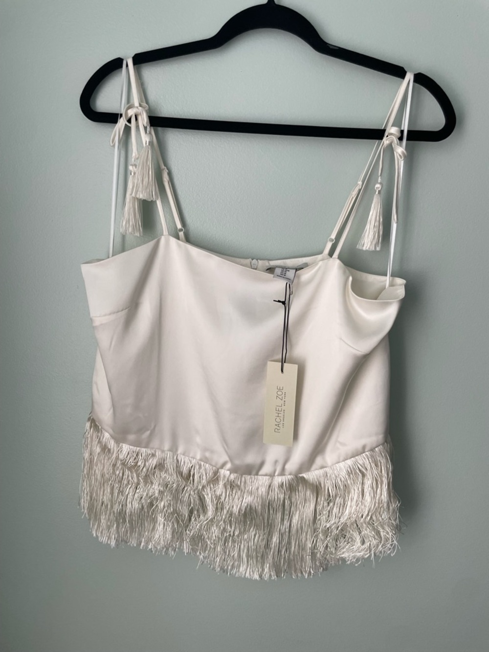 NWTRachel Zoe White Tassel Fringe Satin Cami Top size M